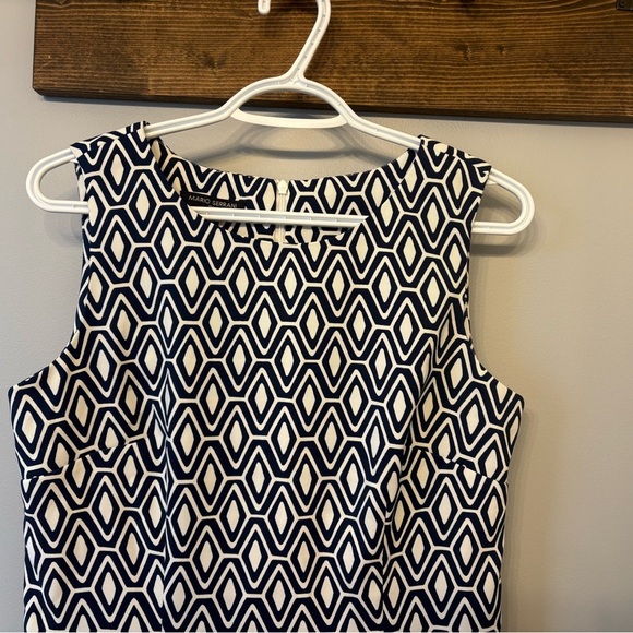 Mario Serrani White and Blue Sheath Dress Sleeveless Crew Neck size 8 - Picture 5 of 9